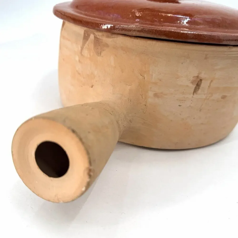 Vintage French Clay Pottery Rustic Terracotta Cooking Pot with Lid